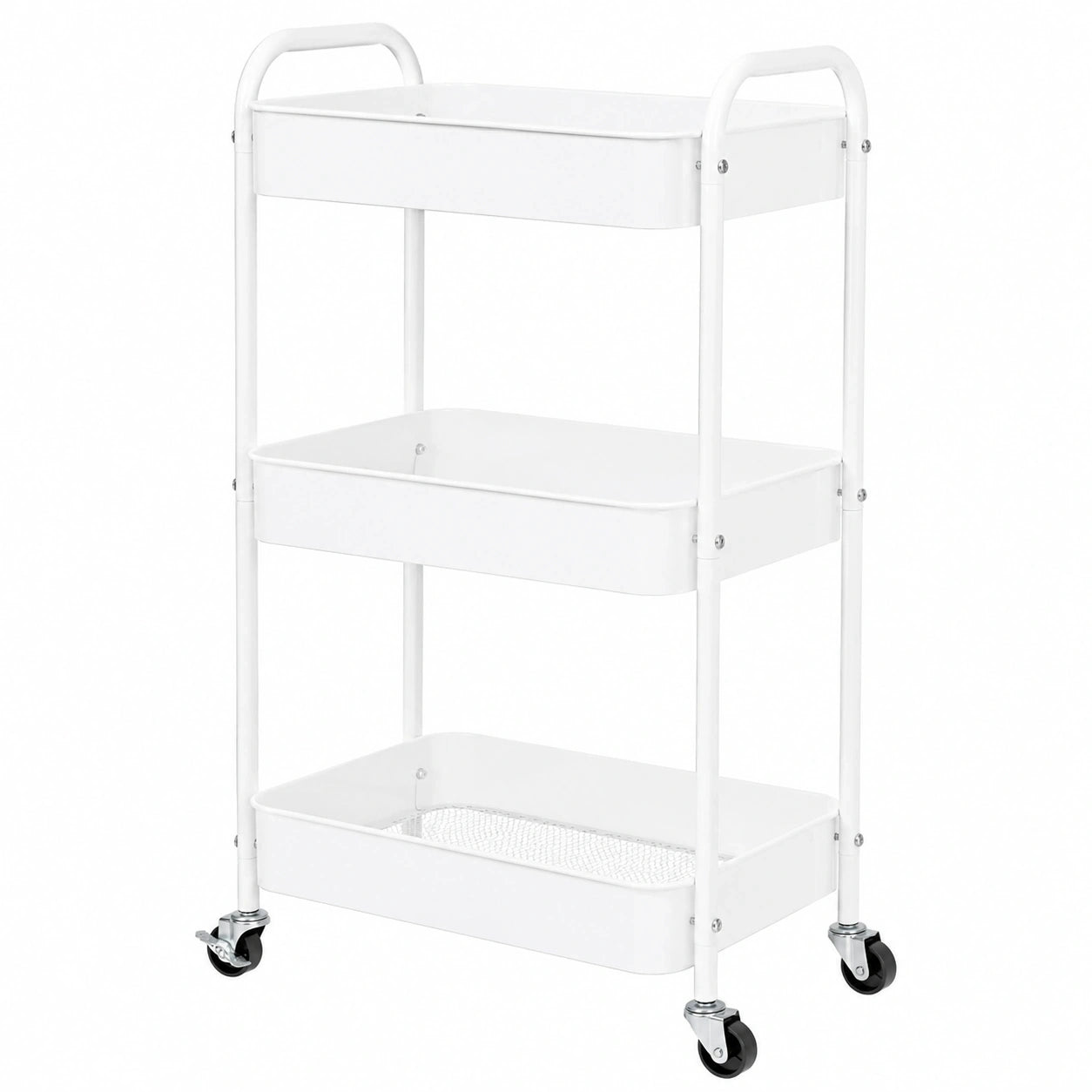 Multifunktionaler Metall-Rollwagen mit 3 Ebenen, ideal für Büro, Küche und Bad, einfache Montage, Weiß