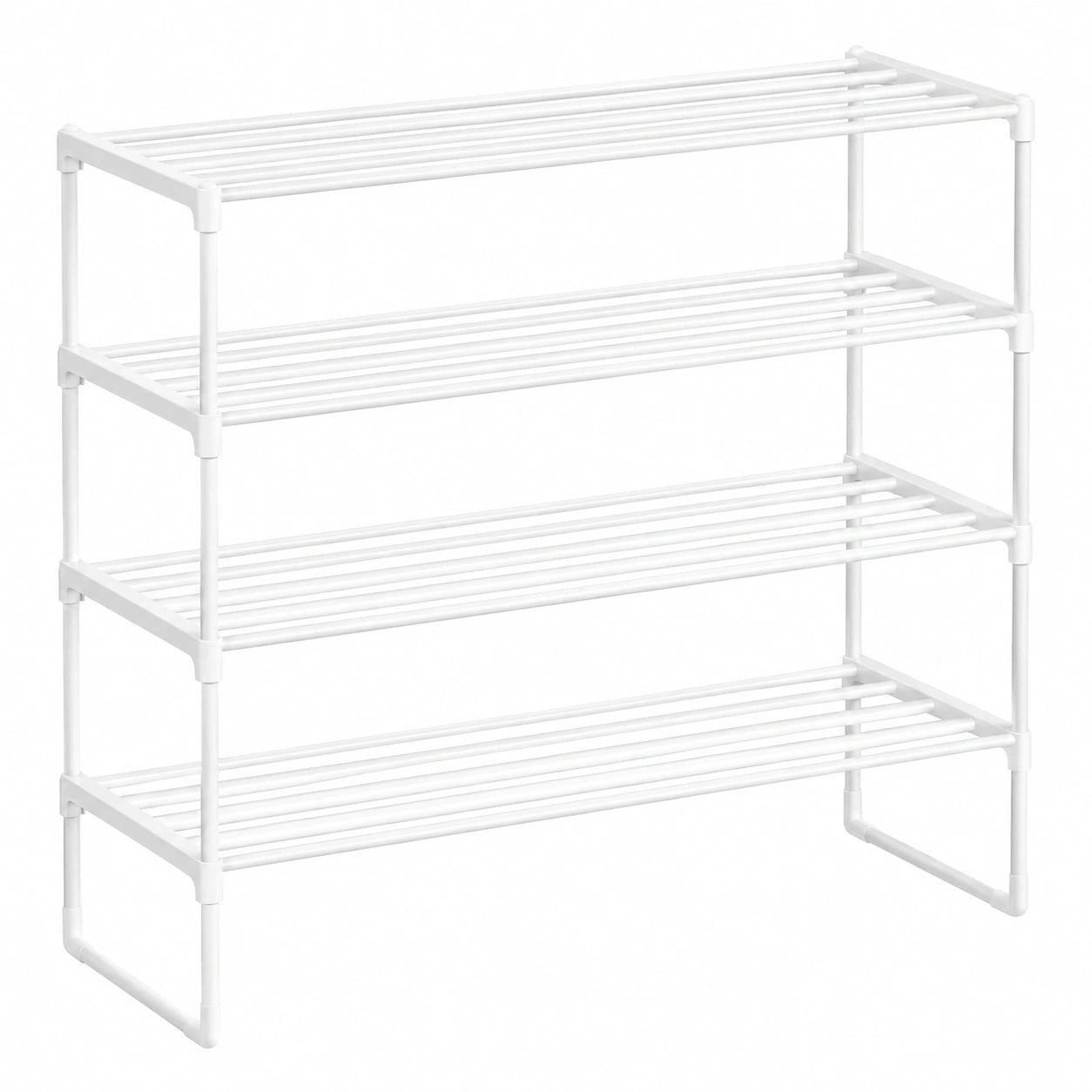 SONGMICS Stapelbares Schuhregal aus Metall, 4 Ebenen, für 20-25 Paar Schuhe, vielseitiger Schuh-Organizer, perlweiß, 30 x 92 x 72 cm