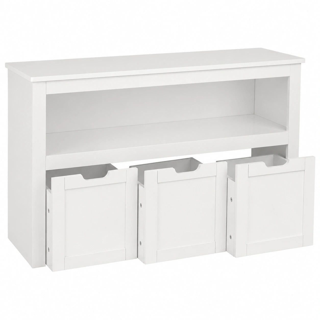 Kinder-Sideboard mit Rollen und Stauboxen - Modernes Regal für Bücher und Spielzeug - Inklusive 3 Aufbewahrungsboxen - Perfekte Spielzeugorganisation