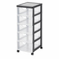 Iris Ohyama Rollcontainer mit 5 tiefen Schubladen, Schwarz, BPA-frei, für Schlafzimmer, Bad und Büro