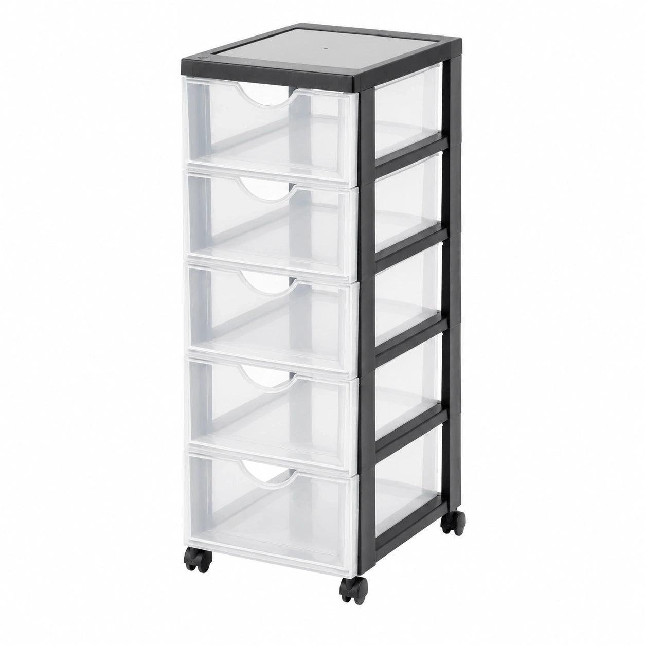 Iris Ohyama Rollcontainer mit 5 tiefen Schubladen, Schwarz, BPA-frei, für Schlafzimmer, Bad und Büro
