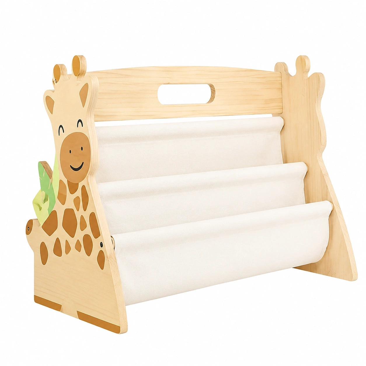 Holz-Kinderbücherregal mit Spielzeugfächern, Kinderzimmermöbel, doppelseitige Massivholzkonstruktion