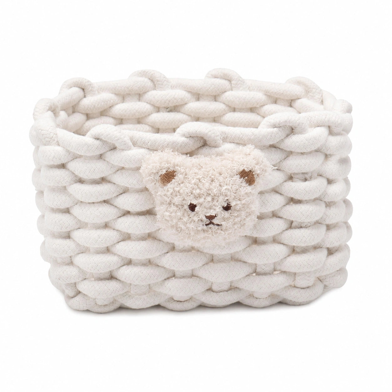 2er Set Aufbewahrungskörbe aus Baumwolle, gestrickt mit Bärenmotiv, ideal für Babyzimmer und Wohnzimmer, weiß
