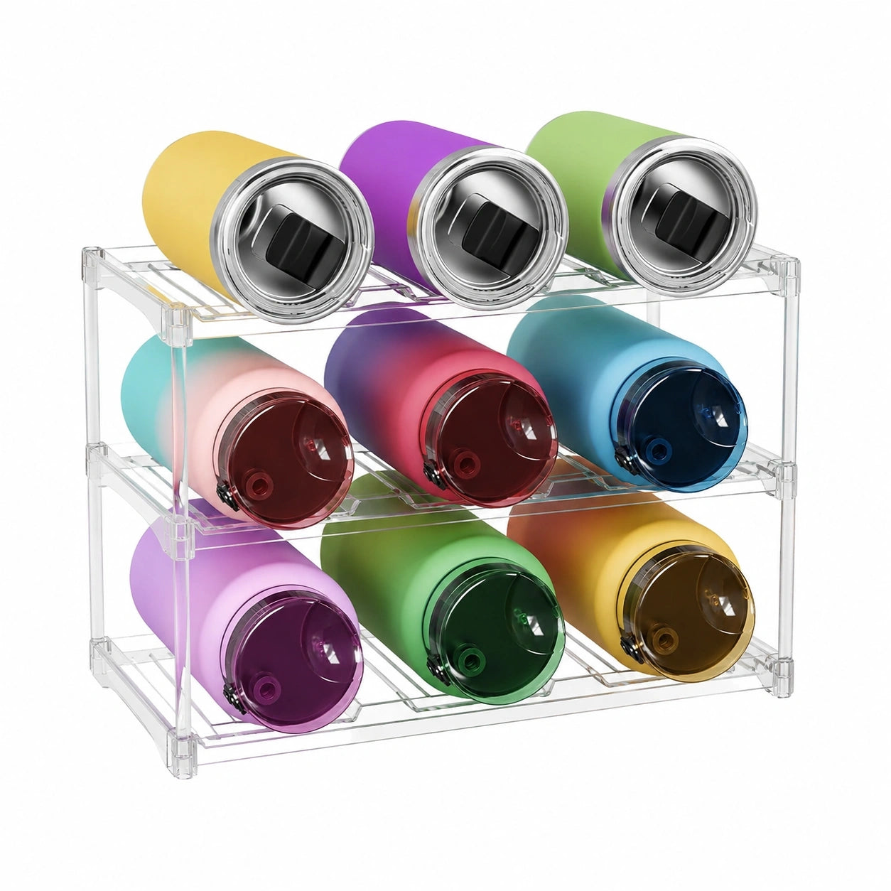 Lifewit Stapelbarer Flaschenhalter aus Kunststoff, Transparenter Wein- und Becherorganizer, 4 Ebenen für 12 Flaschen