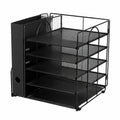 Voency Büro Organizer aus Metall, 5-stufiges Briefablage-System für Dokumente, ideal für Arbeitszimmer und Büro, Schwarz