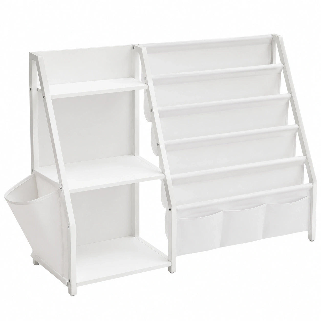 Kinder-Bücherregal mit Tasche, 75 cm, ideal für Spielzimmer, weiß