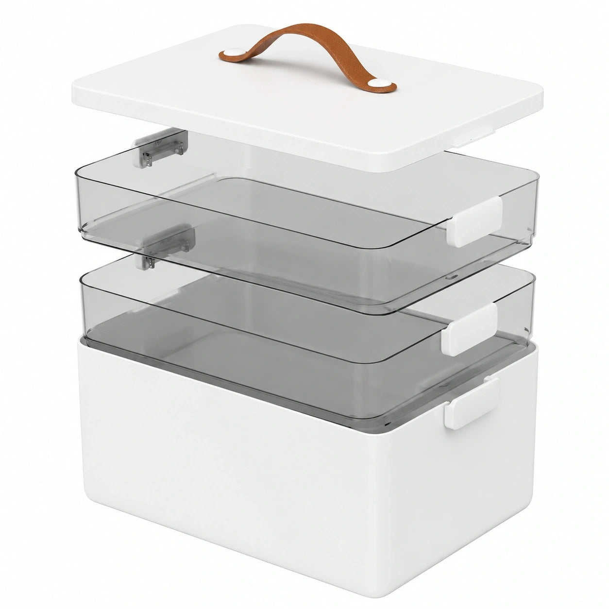 CTIME Medizinbox mit 3 Ebenen - Tragbar und stilvoll mit Lederriemen, perfekt für Zuhause und unterwegs