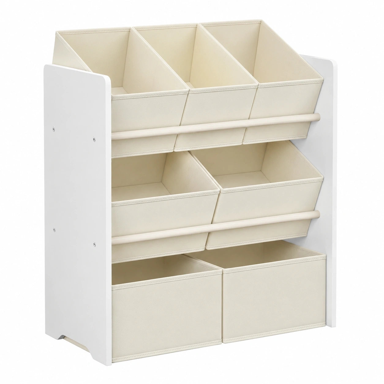 SONGMICS Spielzeug- und Bücherregal für Kinder, mit 7 Vliesstoff-Boxen, Kinderzimmer Regal, 29,5 x 62,5 x 60 cm, Wolkenweiß