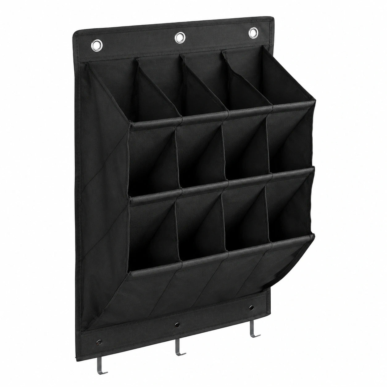 Hängende Schuhaufbewahrung mit 12 Taschen, Türschuhregal inkl. Metall- und Klebehaken, ideal für Schlafzimmer und Wohnmobil, Schwarz