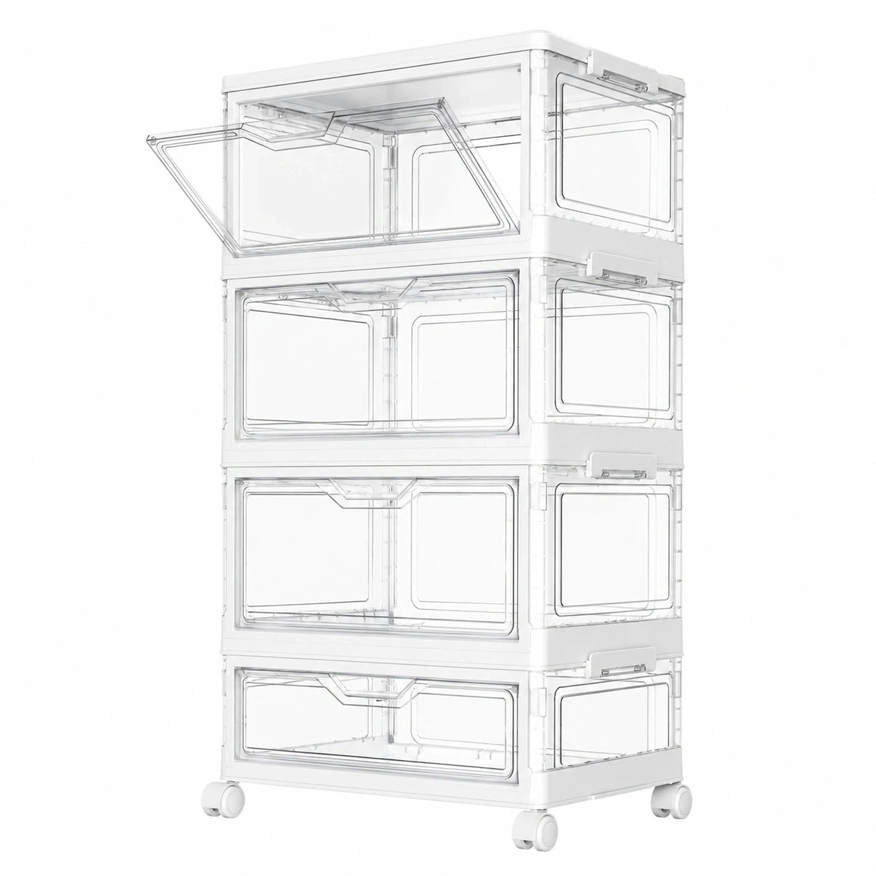 Stapellbare Aufbewahrungsboxen mit Deckel, 4 Ebenen, 23L Transparent, Große Organizer für Haushalt