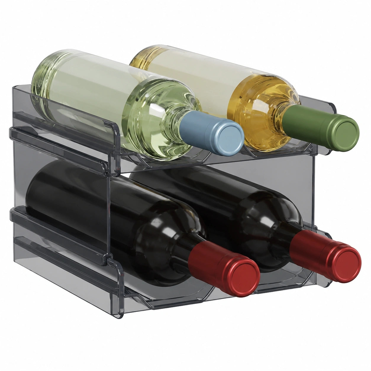 Lifewit Stapelbares Weinregal für Kühlschrank, Transparenter Flaschenhalter aus Kunststoff für 4 Flaschen