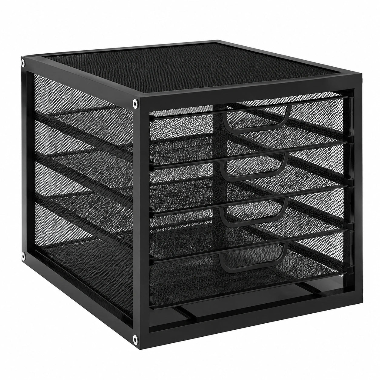 Metall Schubladenbox mit 4 Fächern für A4-Dokumente, Schreibtisch Organizer, Schwarz