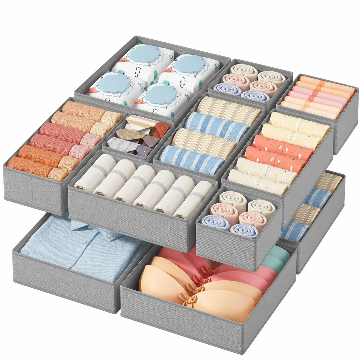 12-teiliges Schubladen-Organizer-Set aus Stoff, Faltbare Aufbewahrungsbox für Kleidung und Accessoires