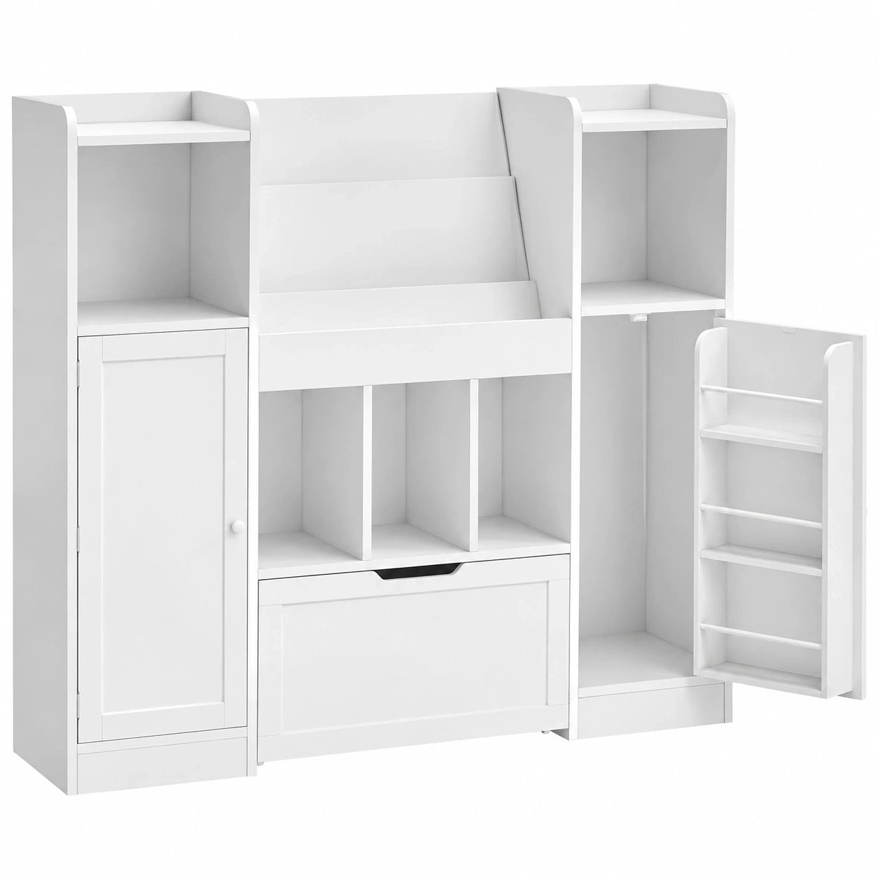 FOREHILL Kinder-Regal mit Rollen, Bücherschrank & Schublade, Spielzeug-Organizer mit Aufbewahrungsbox, Weiß, 140x108x30 cm