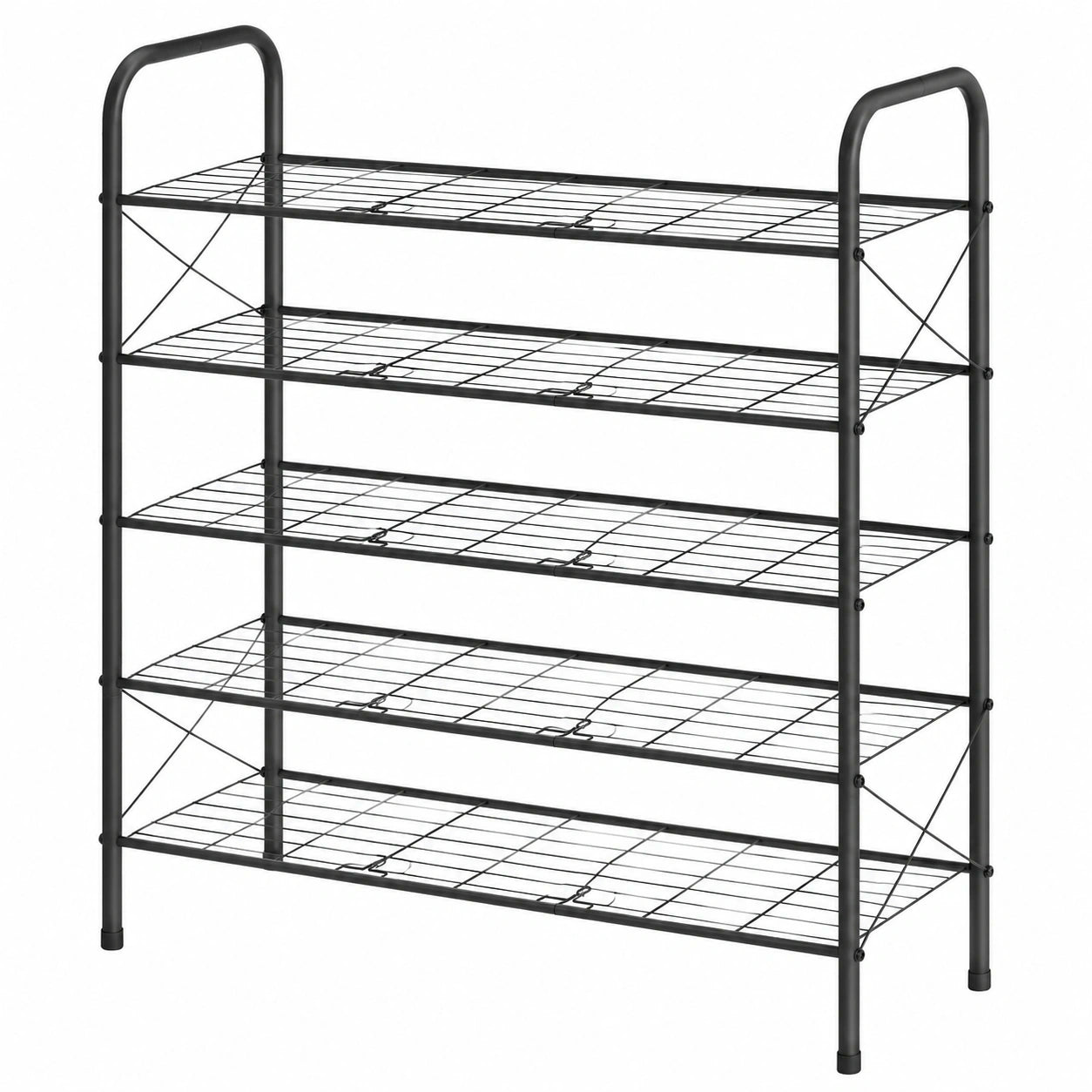 Stabiles 5-Ebenen-Schuhregal im Netzdesign für Flur und Schrank, platzsparende Schuhaufbewahrung, schwarz
