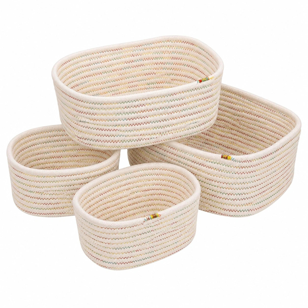 Geflochtene Baumwoll-Aufbewahrungskörbe 4er-Set, Organizer für Wickeltisch, stapelbar, bunt